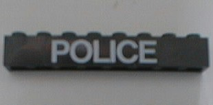 Lego Brick 1 x 8 with White 'POLICE' Pattern on Both Sides (Stickers) - Set 6386