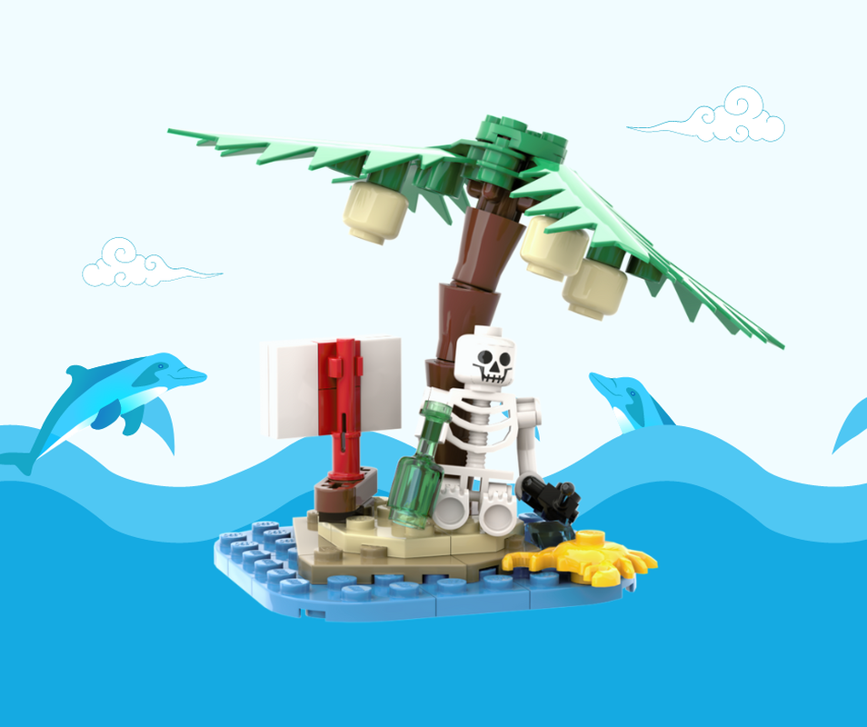 Lego Lonely Pirate Island Channel Logo with lots of easter eggs in the instruction