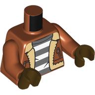 Lego Torso, Jacket, Tan Fur, Dark Bluish Grey/White Stripes Prison Shirt print, Dark Orange Arms, Dark Brown Hands / Dark Orange