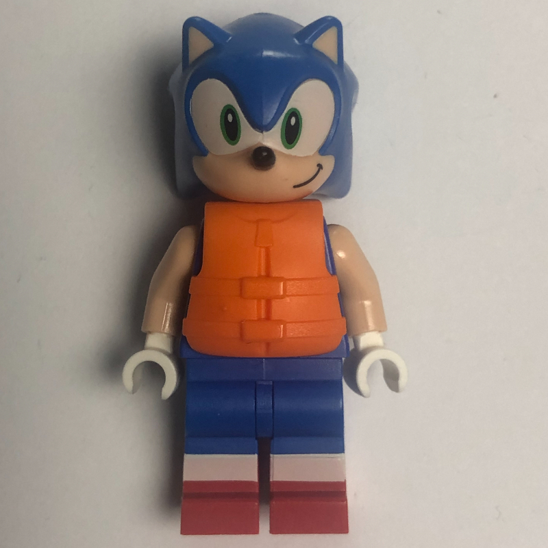 Lego Sonic the Hedgehog, Light Nougat Face, Green Eyes, Orange Life Vest