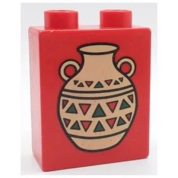 Duplo Brick 1 x 2 x 2 with Indian Pottery Print / Red