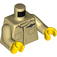 Lego Torso Shirt, Pockets, Morris Cooper Mini Logo Print, Tan Arms, Yellow Hands / Tan