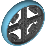 Lego Wheel 88 x 14 with 4 Black Spokes with 4 Holes, 4 Inserts and Medium Azure Integral Tire