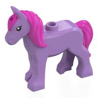Lego Animal, Foal, Long Mane Dark Pink with Black Eyes print / Medium Lavender
