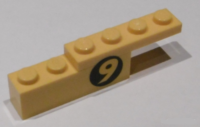 Lego Stickered Assembly 6 x 1 x 1 1/3 with Number 9 on Black Circle Pattern Model Right Side (Sticker) - Sets 8159 / 8160