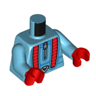 Lego Torso Jumpsuit, Zipper, Red Straps print, Medium Azure Arms, Red Hands / Medium Azure
