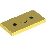 Tile 2 x 4 with Smiling Face Print / Bright Light Yellow