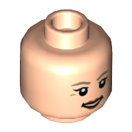 Lego Minifig Head Ellie Sattler, Dark Tan Eyebrows and Lines, Dark Orange Lips, Smile / Determined with Clenched Teeth Print / Light Nougat