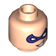 Lego Minifig Head Riddler, Dual Sided, Purple Eyemask, Crooked Mouth Grin / Frown Print [Hollow Stud] / Light Nougat