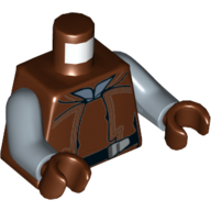 Lego Torso Vest over Shirt and Black Belt with Silver Buckles Print, Sand Blue Arms, Reddish Brown Hands / Reddish Brown