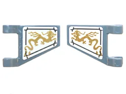 Flag 2 x 2 Trapezoid with Flat Edge with Gold Dragons (Angled Orientation) on White Background Pattern on Both Sides (Stickers) - Set 70734