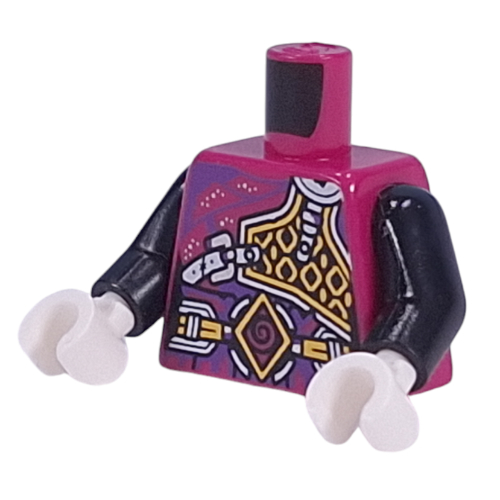 Lego Torso, Silver/Bright Light Yellow Chest Armor, Silber Straps, Magenta Lines, Belt with Bright Light Yellow/Magenta Diamond Symbol print, Black Arms, White Hands / Magenta