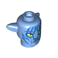 Minifig Head Special Alien Na'vi with Yellow Eyes, Blue Markings, Angry Print / Medium Blue