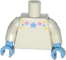 Lego Torso with Bright Light Blue, Bright Light Yellow, and Bright Pink Stars Pattern / White Arms / Bright Light Blue Hands
