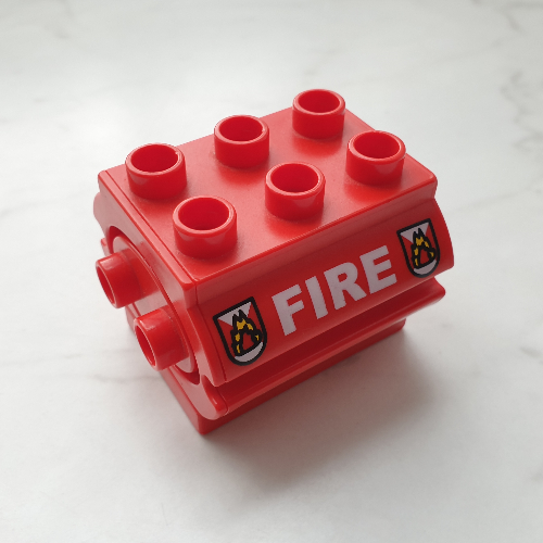 Lego Duplo Water Container with White 'FIRE' and Fire Logo Print / Red