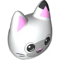 Minidoll Head Special, Kitten/Cat with Bright Pink Ears, Black Spot, Dark Bluish Grey Face Print / White