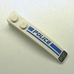 Brick Curved 6 x 1 with 'POLICE', Blue Line and Headlight Print Right / White