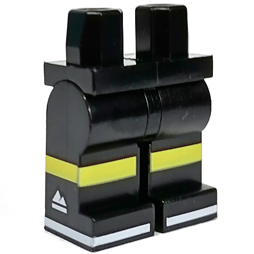 Lego Hips and Black Legs with Yellow Stripe, White Sport Logo print / Black