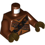 Lego Torso Robe, Dark Brown Crossed Belts with Pouches and Torn Cloth Print (Jawa), Reddish Brown Arms, Dark Brown Hands / Reddish Brown