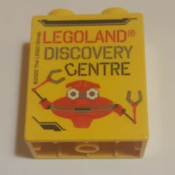 Duplo Brick 1 x 2 x 2 with 'LEGOLAND DISCOVERY CENTRE', '2020', and Robot Print / Yellow
