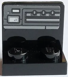 Bracket 1 x 2 - 2 x 2 Inverted with Dark Bluish Gray and Black Control Panel with Small White Screen and 3 Knobs Pattern (Sticker) - Set 75178