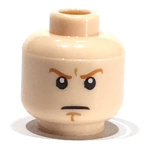 Lego Minifig Head Obi-Wan Kenobi, Dark Orange Eyebrows, White Pupils and Brown Chin Dimple Determined / Smiling Print / Light Nougat