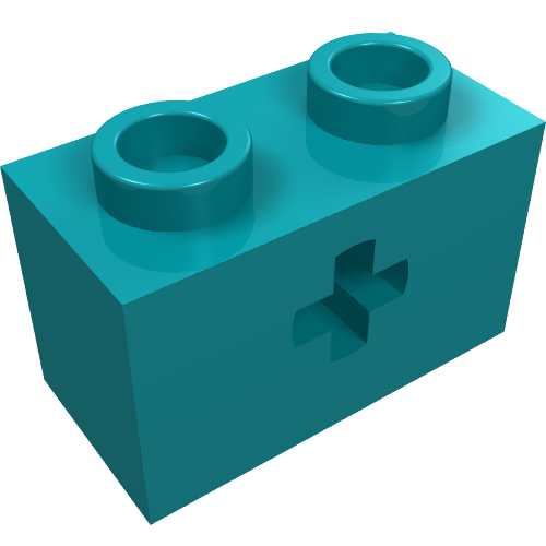 Lego Technic Brick 1 x 2 with Axle Hole Type 1 [+ Opening] and Bottom Ridges / Dark Turquoise