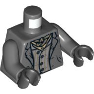 Lego Torso Jacket and Striped Shirt with Dark Tan Bandana Print, Dark Bluish Gray Arms, Black Hands / Dark Bluish Gray