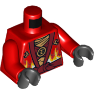 Lego Torso Robe with Dark Red Sash and Fire Power Emblem Print, Red Arms, Black Hands / Red