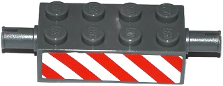 Lego Brick, Modified 2 x 4 with Pins with Red and White Danger Stripes Pattern (Sticker) - Set 60080