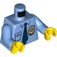 Torso Police Shirt with Gold Badge, Dark Blue Tie and 'POLICE' Print on Back, Medium Blue Arms, Yellow Hands / Medium Blue