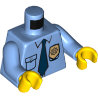 Lego Torso Police Shirt with Gold Badge, Dark Blue Tie and 'POLICE' Print on Back, Medium Blue Arms, Yellow Hands / Medium Blue