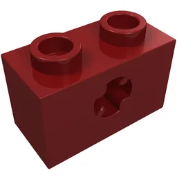 Technic Brick 1 x 2 with Axle Hole Type 2 [X Opening] / Dark Red
