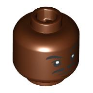 Lego Minifig Head Lando Calrissian, Black Eyebrows, Mustache, Raised Eyebrow/Scared Tight Open Mouth / Reddish Brown