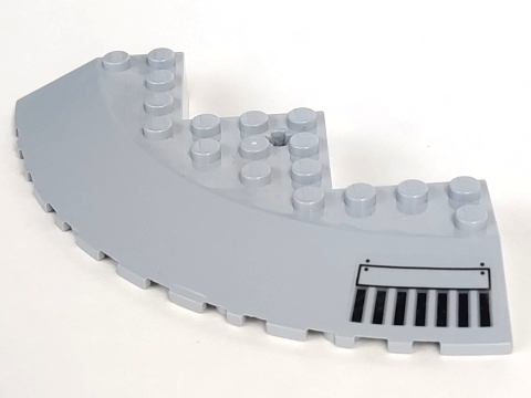 Lego Brick, Round Corner 10 x 10 with Slope 33 Edge, Axle Hole, Facet Cutout with Small Vent Pattern Model Right Side (Sticker) - Set 7678