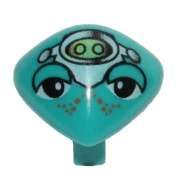 Minifig Head Special with Clip and Lime and White Head Device and Orange Freckles Print (Martian) / Dark Turquoise