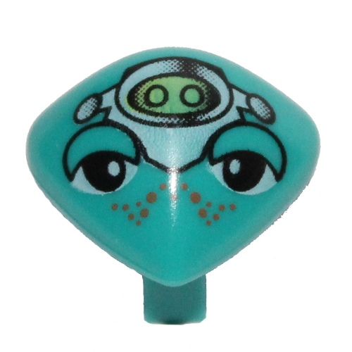 Lego Minifig Head Special with Clip and Lime and White Head Device and Orange Freckles Print (Martian) / Dark Turquoise
