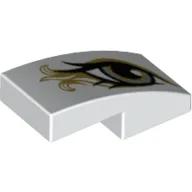 Brick Curved 2 x 1 No Studs with Left Eye, Metallic Gold Print / White