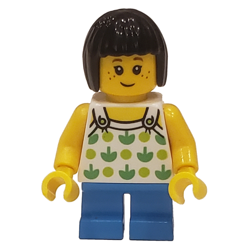 Lego Kid, White Torso, Dark Azure Legs, Black Hair