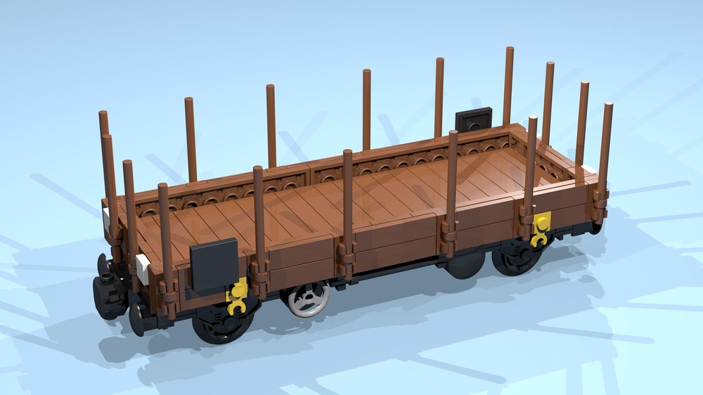 Lego 4-Wheel Stake Wagon (SNOT, brown, 8 studs wide)