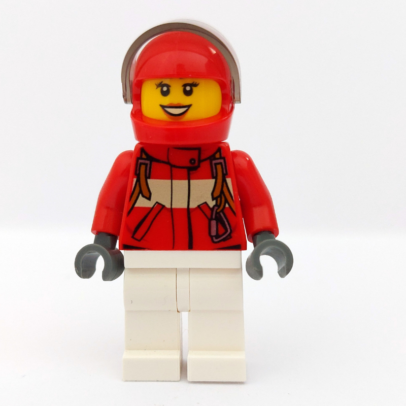 Lego Paramedic, Woman, Red Jacket, White Legs, Red Helmet with Visor