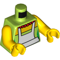 Lego Torso Dress with Red Beaded Necklace and White Apron Print, Yellow Arms and Hands / Lime