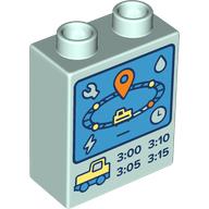 Lego Duplo Brick 1 x 2 x 2 with Control Screen, Train Track, Times print / Light Aqua