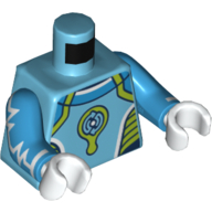 Lego Torso Jumpsuit with Lime and Dark Azure Detailing Print, Dark Azure Arms with White Zigzag Line Print, White Hands / Medium Azure