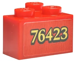 Brick 2 x 2 Corner with Gold '76423' with Black Outline Pattern Model Right Side (Sticker) - Set 76423