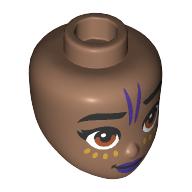 Lego Minidoll Head Black Eyebrows, Dark Purple Lips, Lines, Gold Dots / Medium Brown