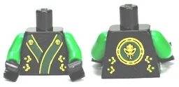 Torso Ninjago Robe with Green and Gold Sash Pattern / Green Arms / Black Hands