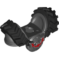 Lego Minifig Neckwear Armor Breastplate with Rubber Tires Treads over Shoulders and Red Bat Print / Pearl Titanium