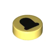 Tile Round 1 x 1 with Black Bell Print / Bright Light Yellow