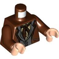 Lego Torso Jacket, Dark Bluish Gray Vest, Brown Scarf Print, Reddish Brown Arms, Light Nougat Hands / Reddish Brown